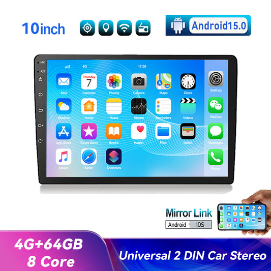 10" 2Din 4+64G 8Core Car Stereo Radio Apple Carplay Android 15.0 GPS 4G FM BT WIFI Navi