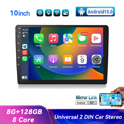 10" Universal 8+128G 8Core 2K QLED Car Stereo Radio Apple Carplay Android 15.0 GPS 4G FM BT WIFI Navi