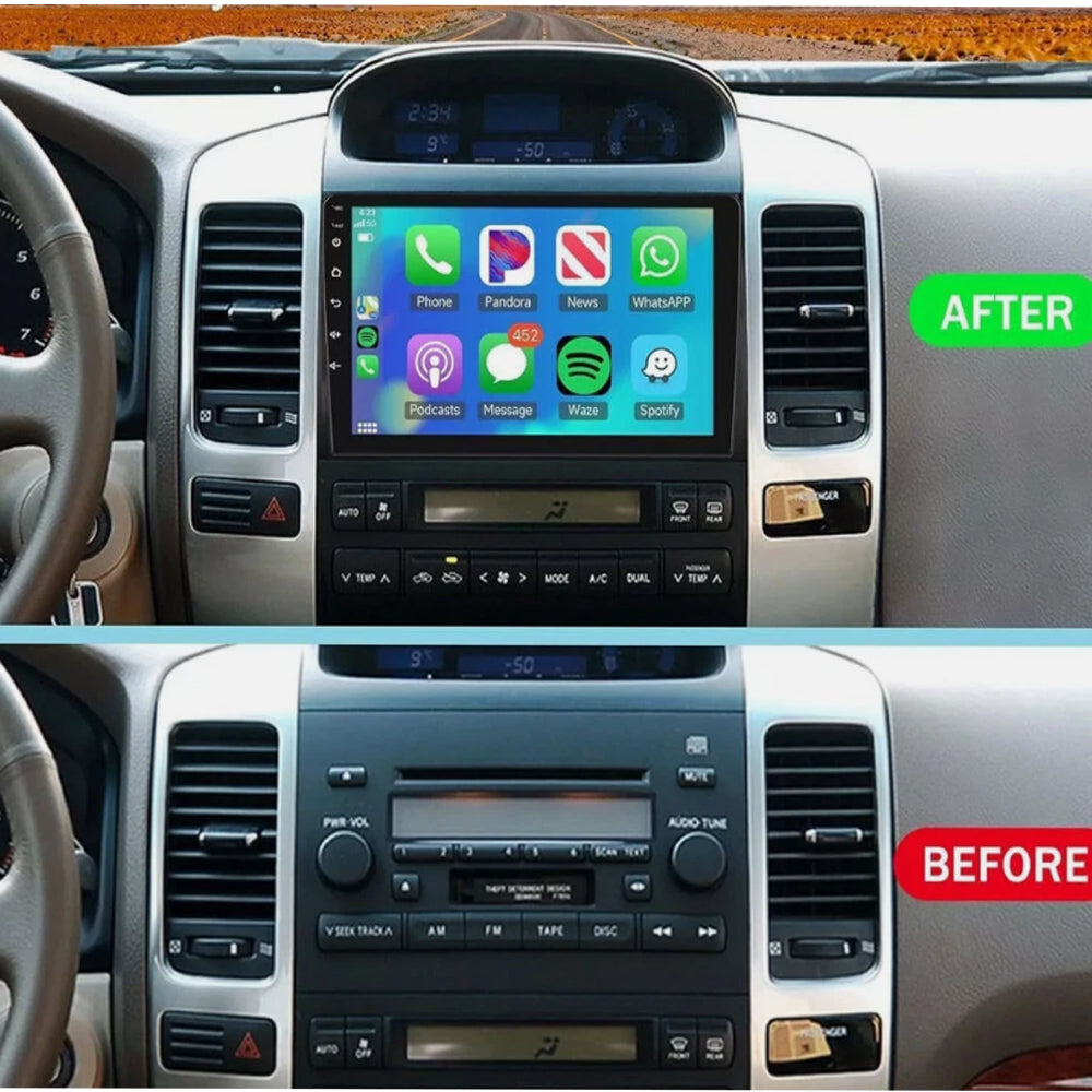 GPS Navigator 2Din Car Radio Apple Carplay 9" For Toyota 2003-2009 4Runner Audio