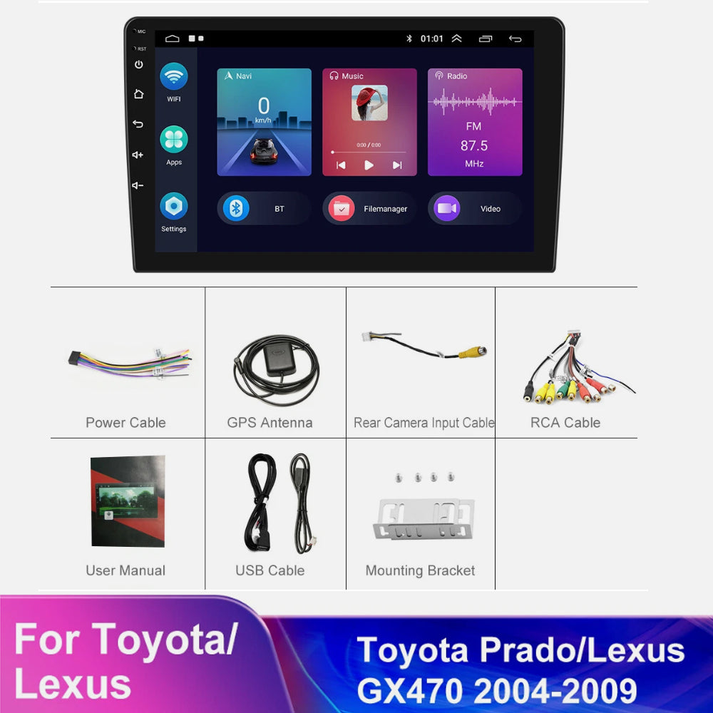 GPS Navigator 2Din Car Radio Apple Carplay 9" For Toyota 2003-2009 4Runner Audio