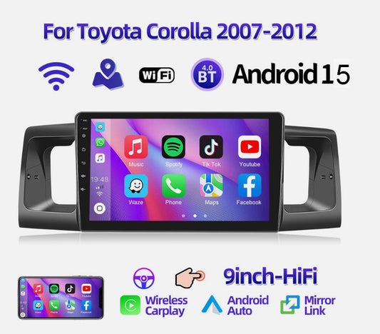 2Din Car Radio 9" Stereo Apple Carplay GPS Navigato For Toyota 2007-2012 Corolla